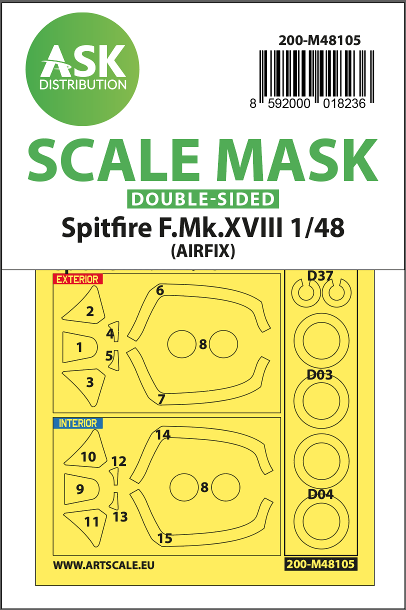 Fotografie 1/48 Spitfire F.Mk.XVIII double-sided mask self-adhesive, pre-cutted for Airfix