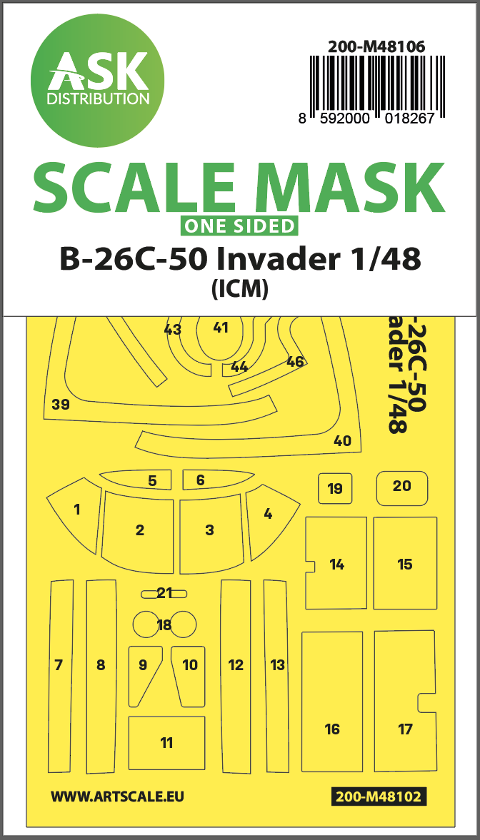 Fotografie 1/48 B-26C-50 Invader one-sided mask self-adhesive pre-cutted for ICM