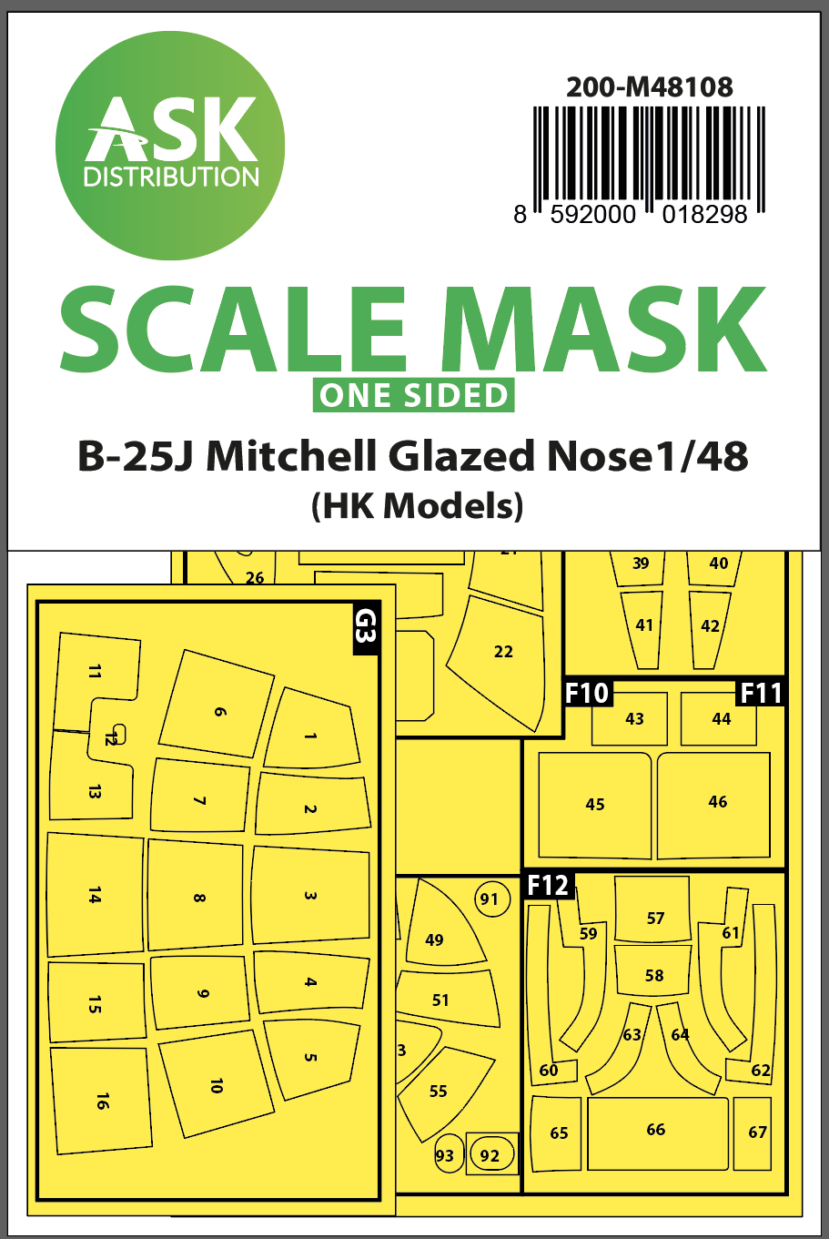 Fotografie 1/48 B-25J Mitchell one-sided mask self-adhesive pre-cutted for HK Models