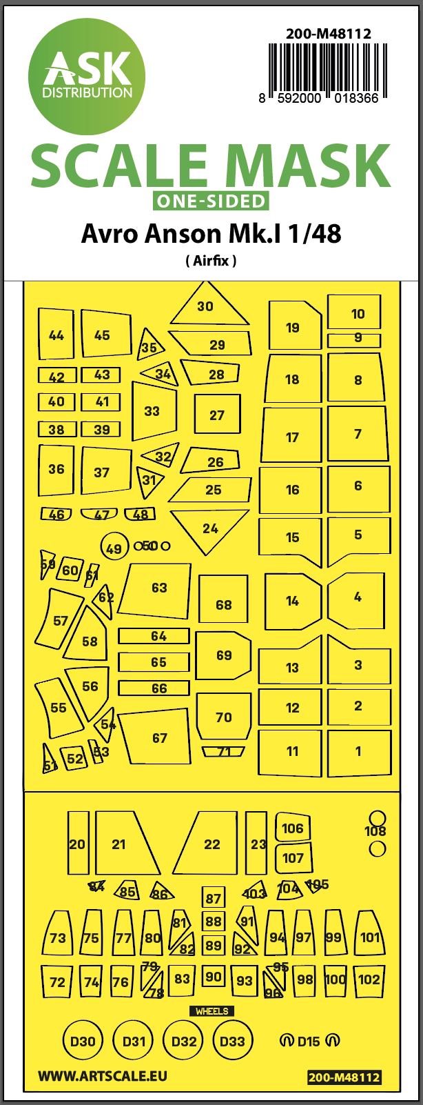 Fotografie 1/48 Avro Anson Mk.I one-sided express mask, self-adhesive and pre-cutted for Airfix