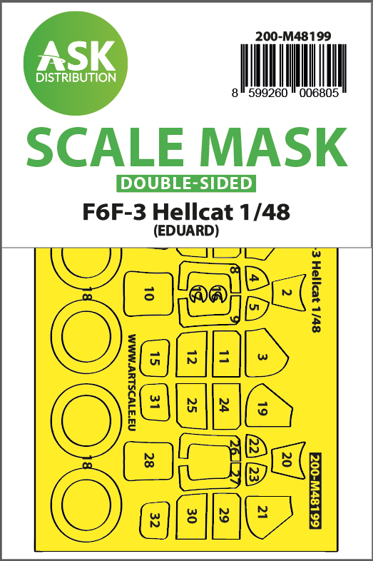 Fotografie 1/48 F6F-3 Hellcat double-sided express fit mask for Eduard