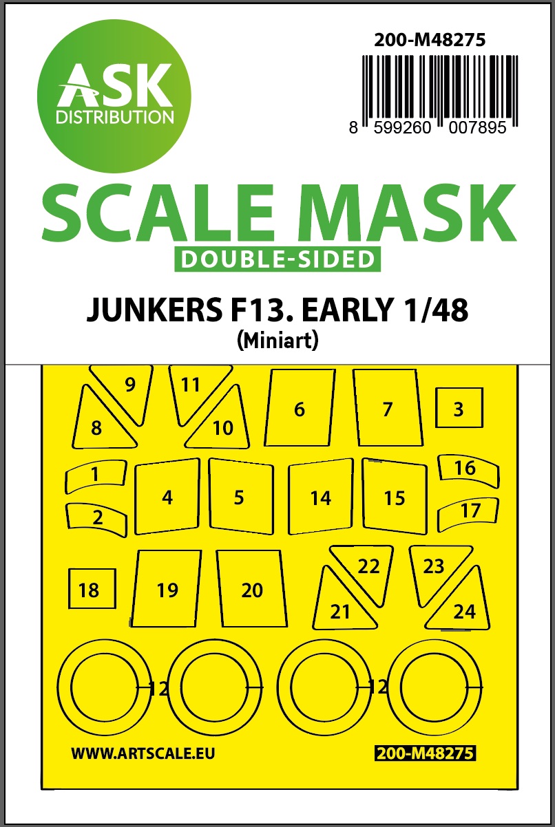 Fotografie 1/48 Junkers F-13 double-sided express fit mask for Miniart