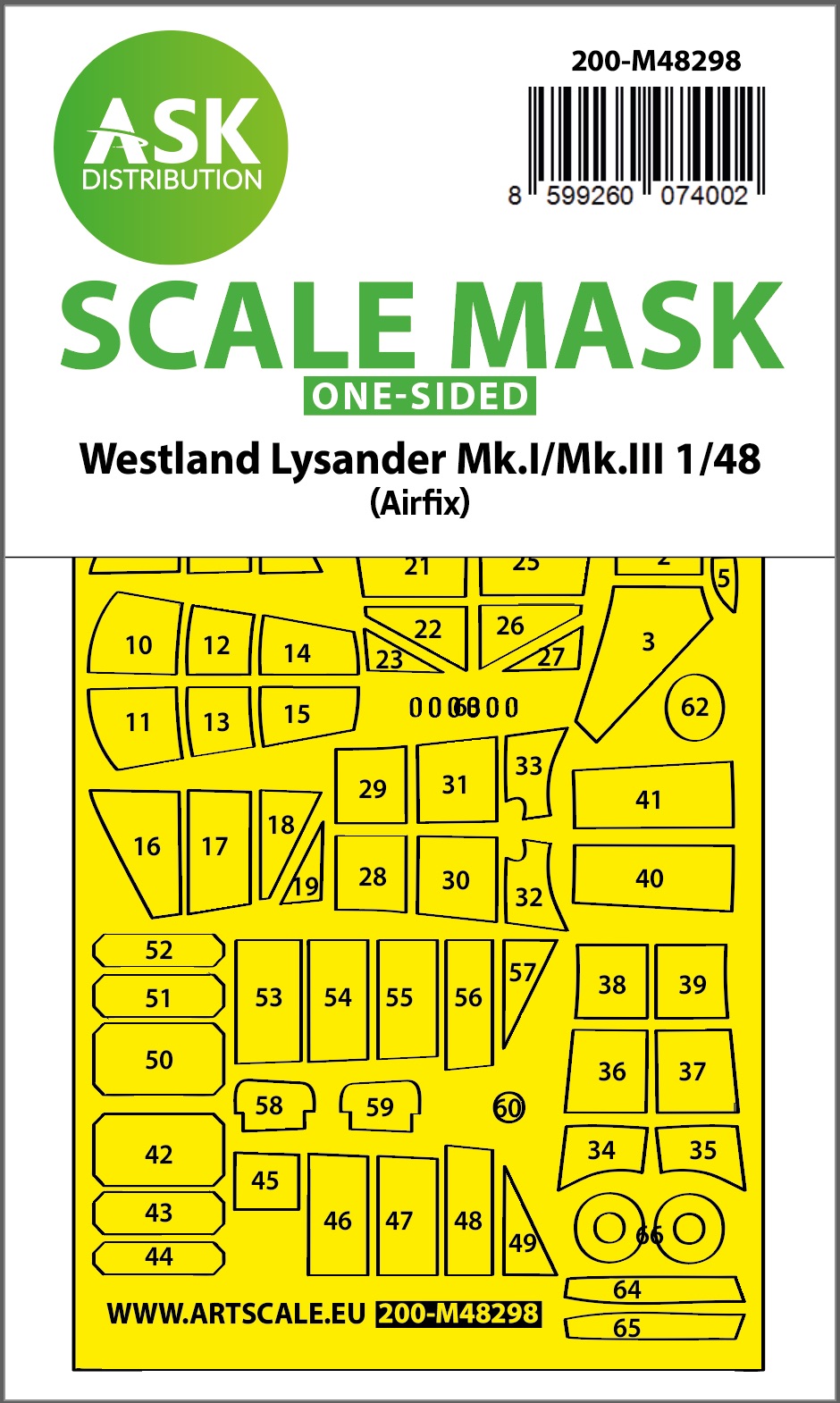 Fotografie 1/48 Lysander Mk.I / Mk.III one-sided express fit mask for Airfix