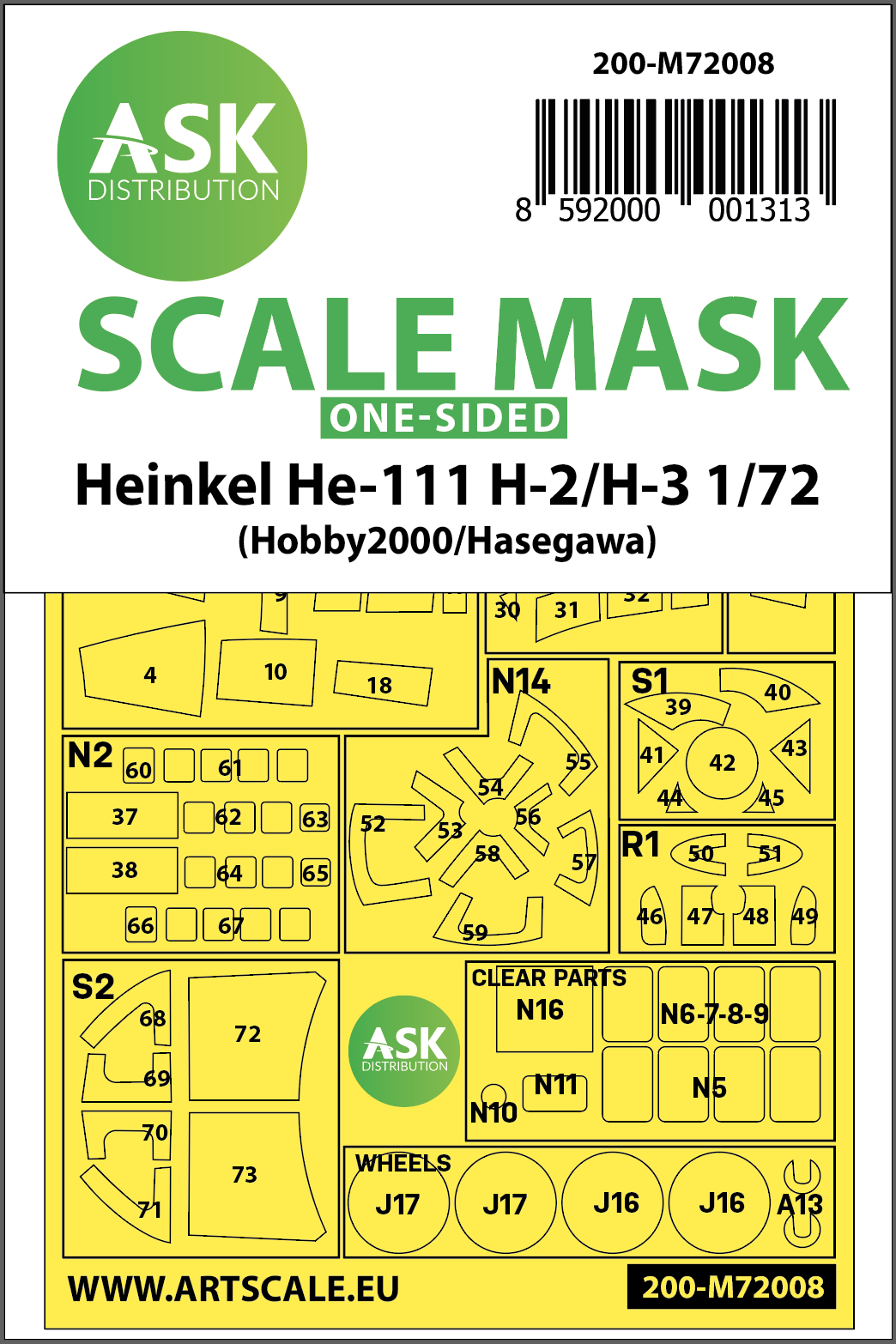Fotografie 1/72 Heinkel He 111H-2/H-3 one-sided painting mask for Hasegawa / Hobby2000