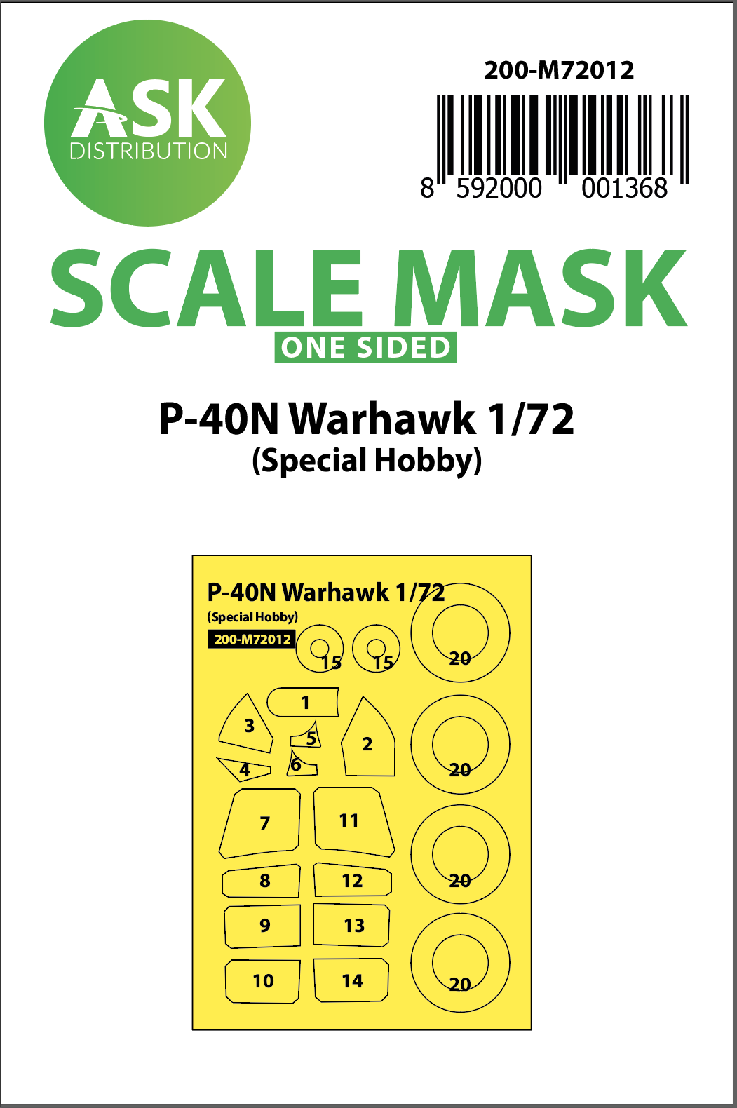 Fotografie 1/72 P-40 N Warhawk one-sided painting mask for Special Hobby