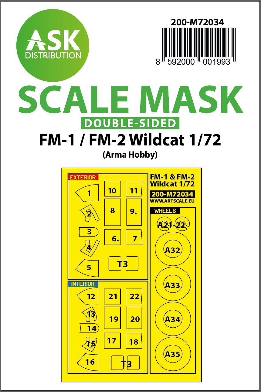 Fotografie 1/72 FM-1 / FM-2 Wildcat double-sided painting mask for Arma Hobby