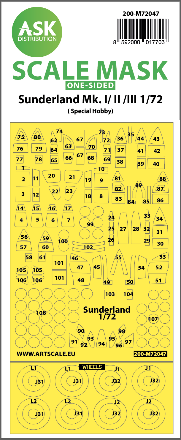 Fotografie 1/72 Sunderland Mk.I, Mk.II, Mk.III one-sided painting mask for Special Hobby