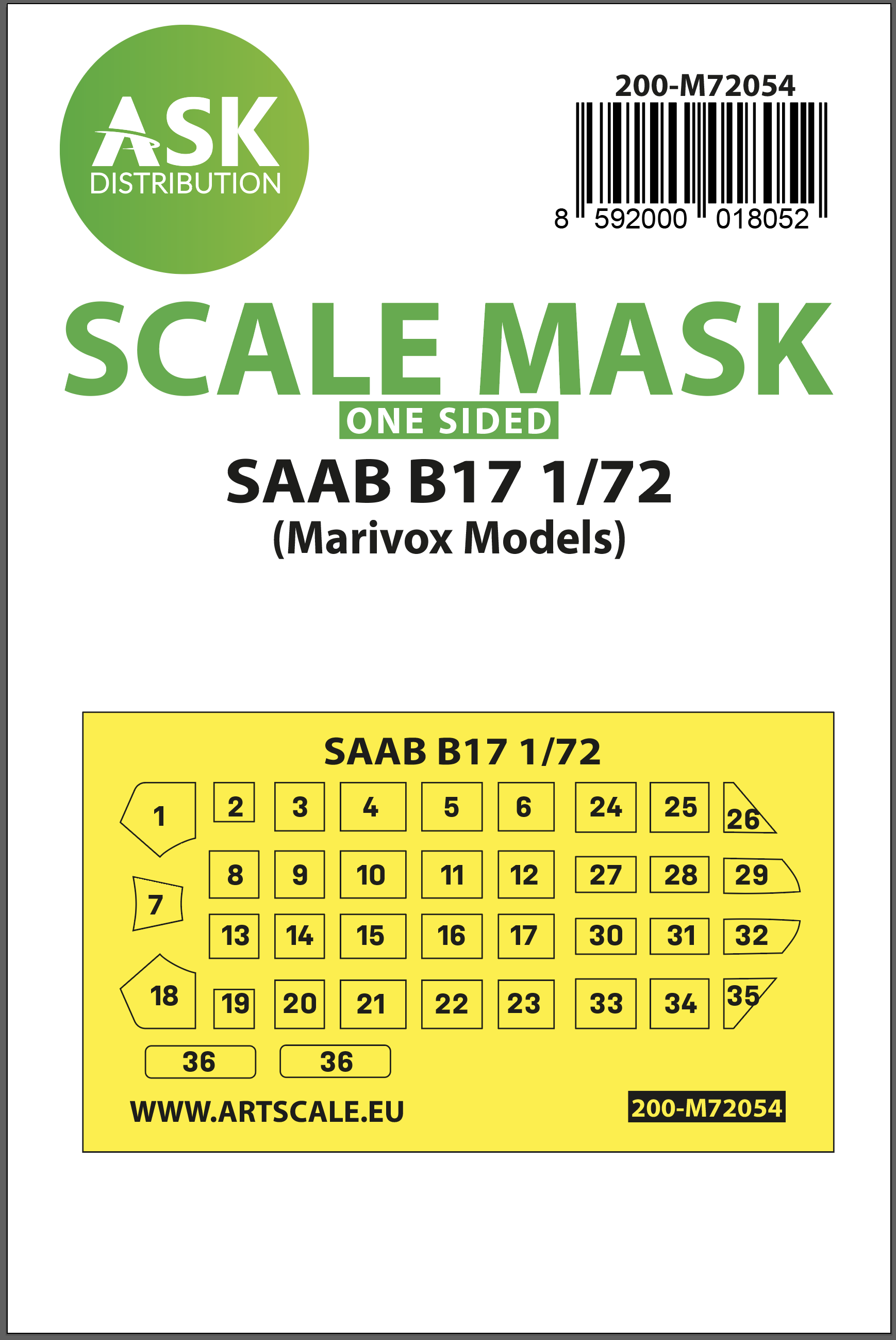 Fotografie 1/72 SAAB B17 one-sided painting express mask for Marivox