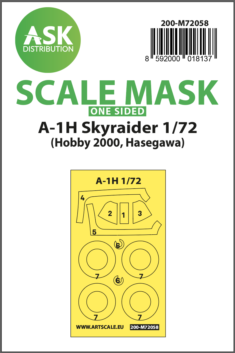 Fotografie 1/72 A-1H Skyrayder one-sided painting express mask for Hobby2000 / Hasegawa