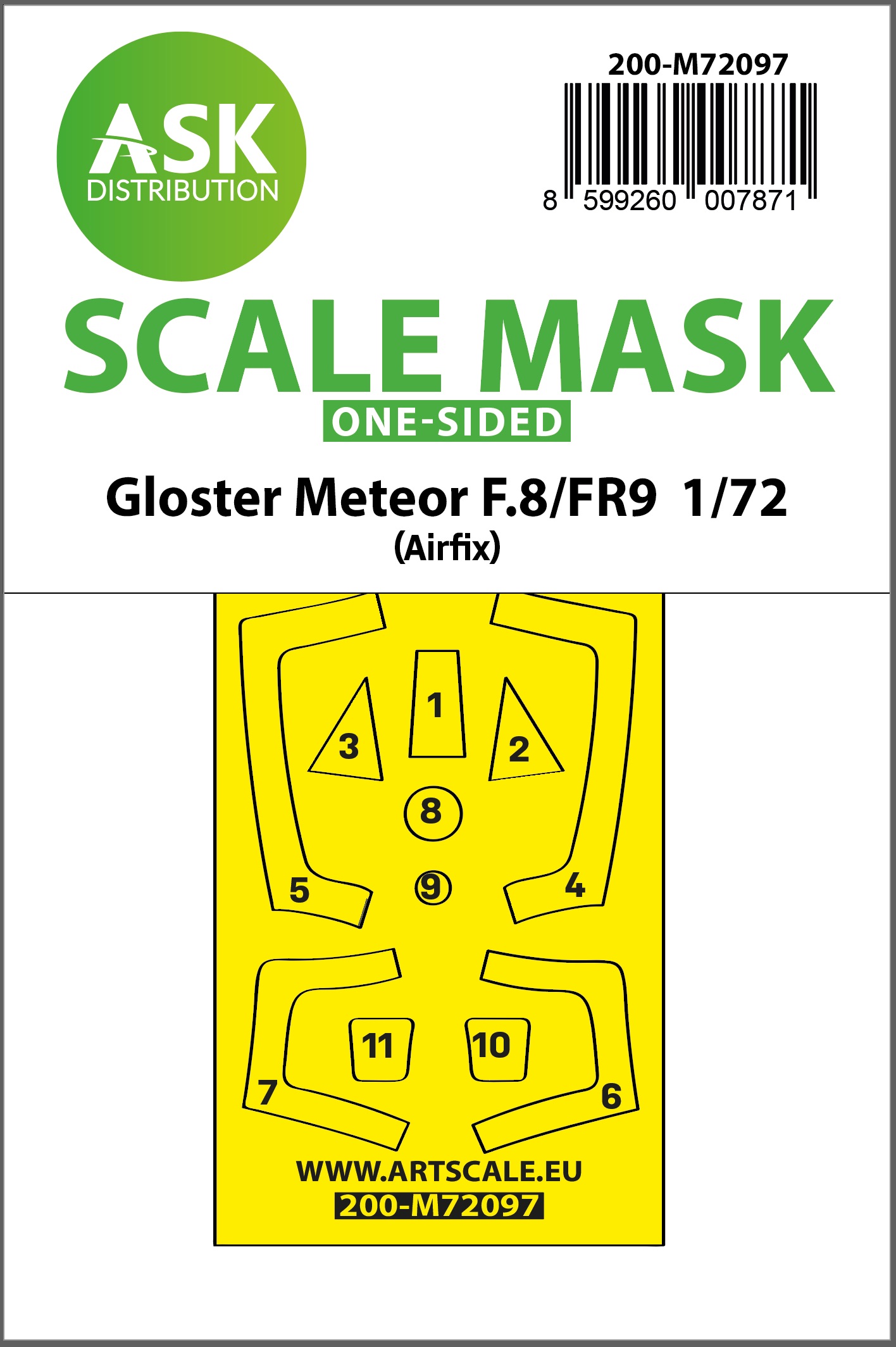 Fotografie 1/72 Gloster Meteor F.8/F9 one-sided fit express mask for Airfix