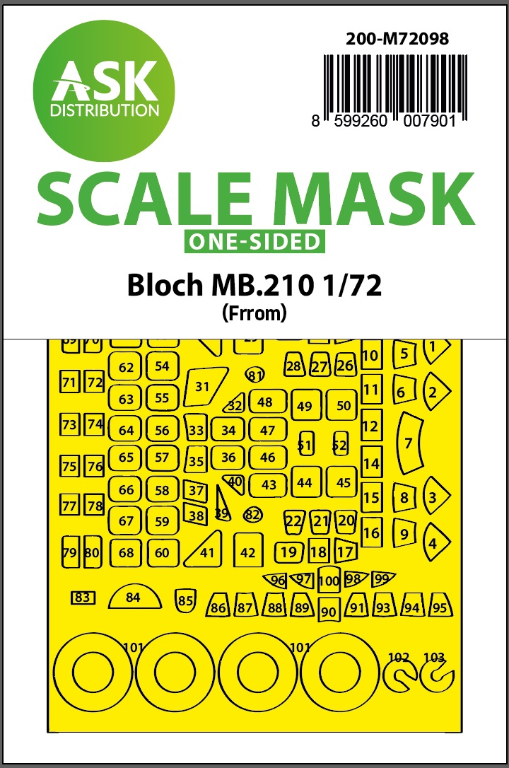 Fotografie 1/72 Bloch MB.210 one-sided fit express mask for FRROM, Special Hobby