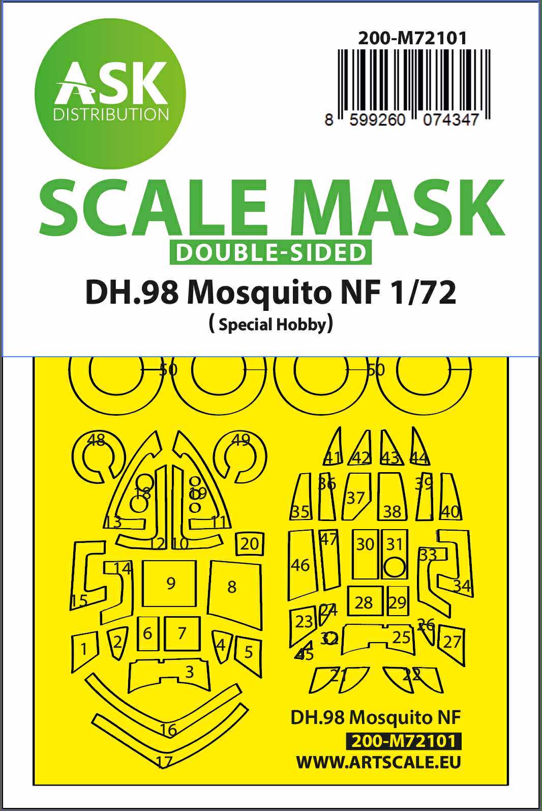 Fotografie 1/72 DH.98 Mosquito NF double-sided fit express mask for Special Hobby