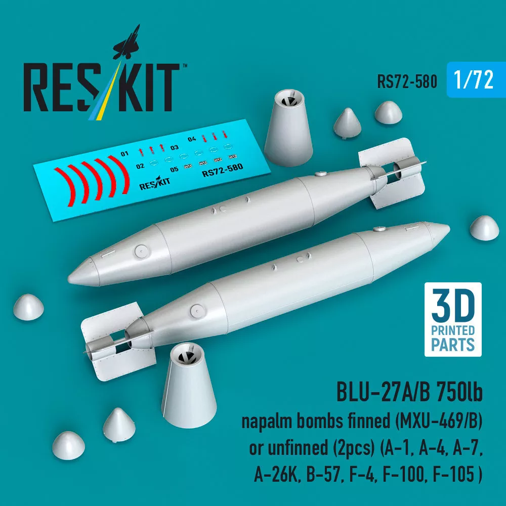 1/72 BLU-27A/B 750lb napalm bombs finned/unfinned