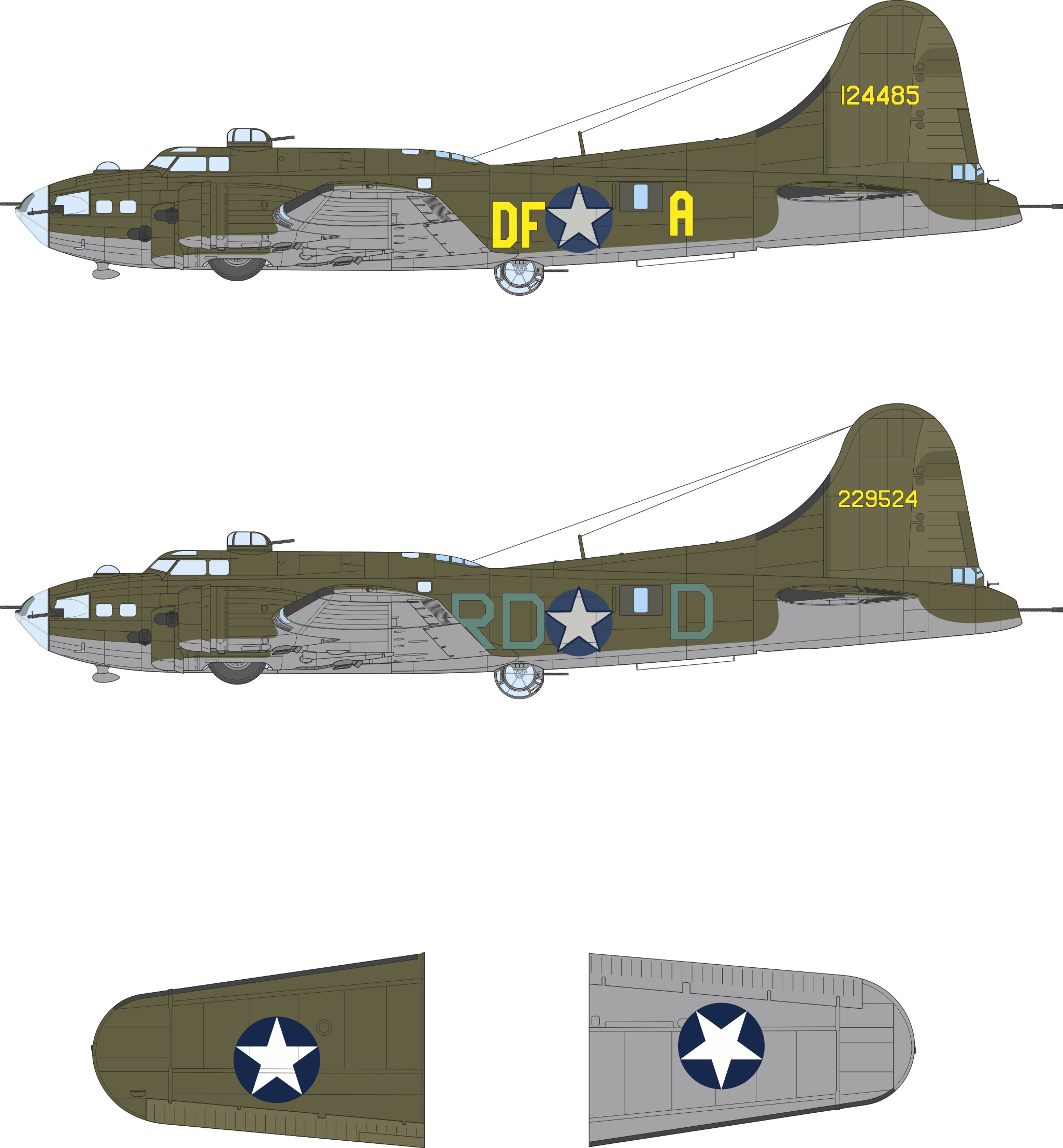 Fotografie 1/48 B-17F US national insignia & code letters (REVELL)