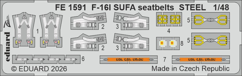 Fotografie 1/48 F-16I SUFA seatbelts STEEL (Kinetic Gold edition kit) (KINETIC)