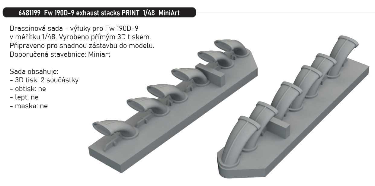 Fotografie 1/48 Fw 190D-9 exhaust stacks PRINT (MINIART)