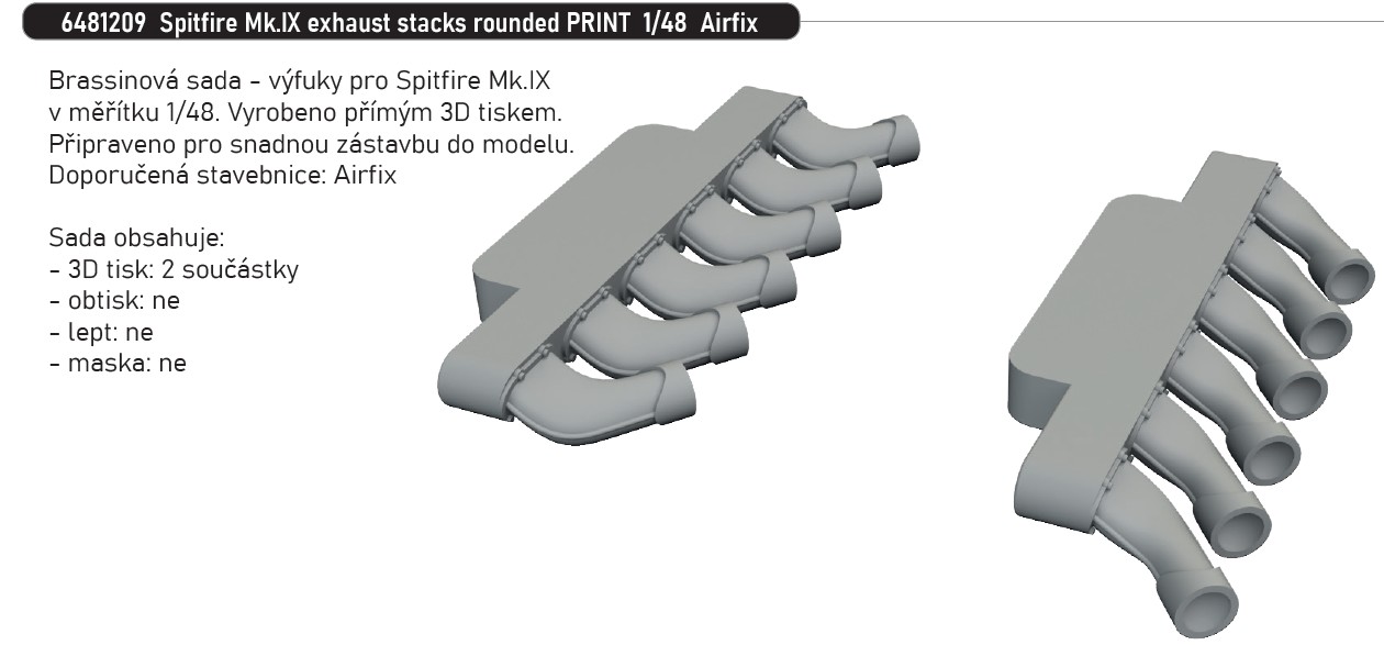 Fotografie 1/48 Spitfire Mk.IX exhaust stacks rounded PRINT (AIRFIX)