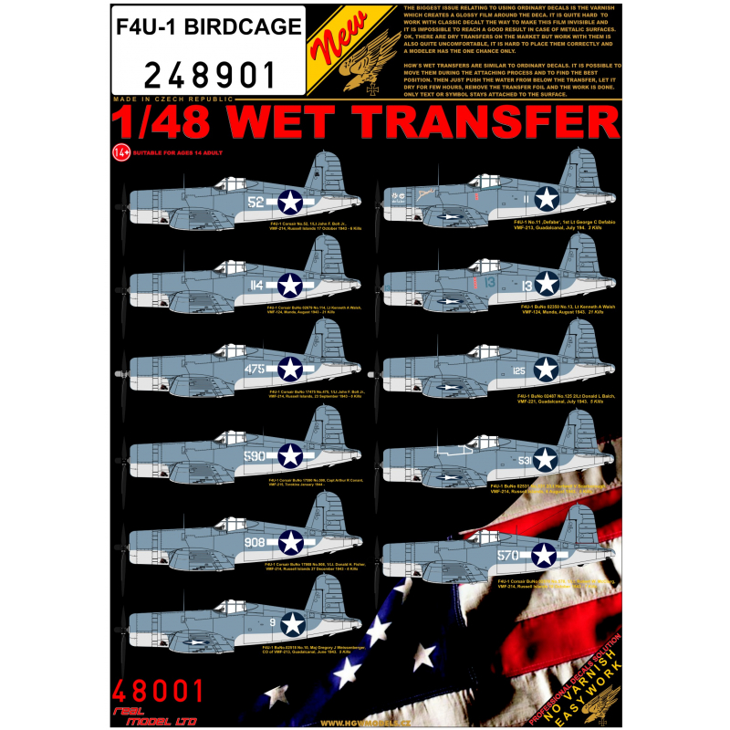 1/48 Decals F4U-1 Corsair Birdcage