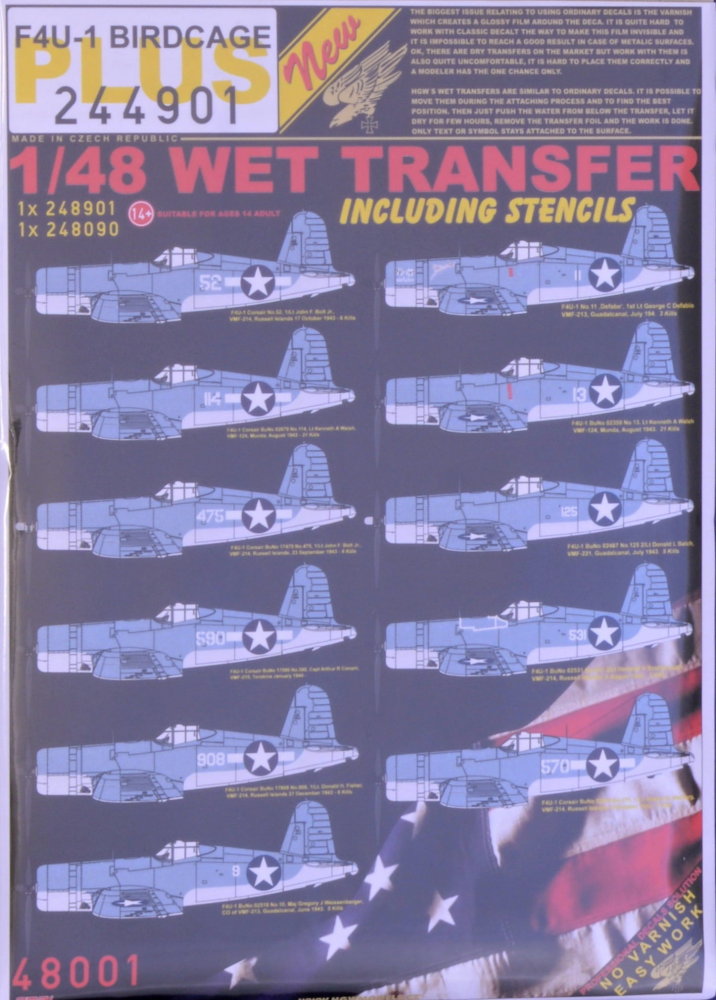 1/48 Decals & stencils Corsair F4U-1 Birdcage