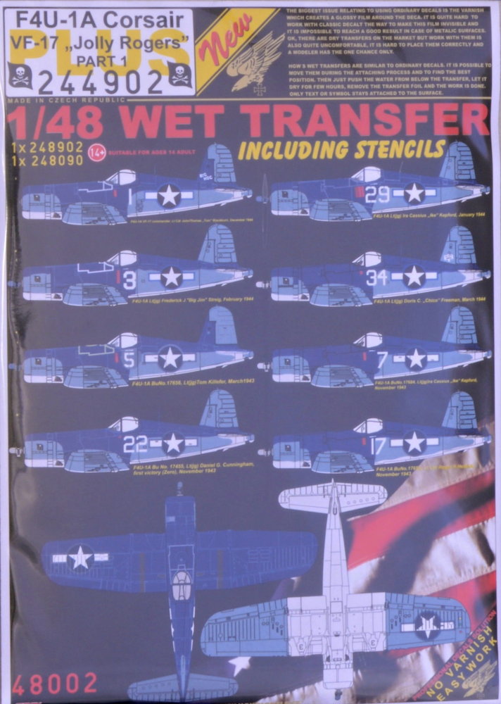 1/48 Decals & stencils Corsair F4U-1A VF-17 part 1