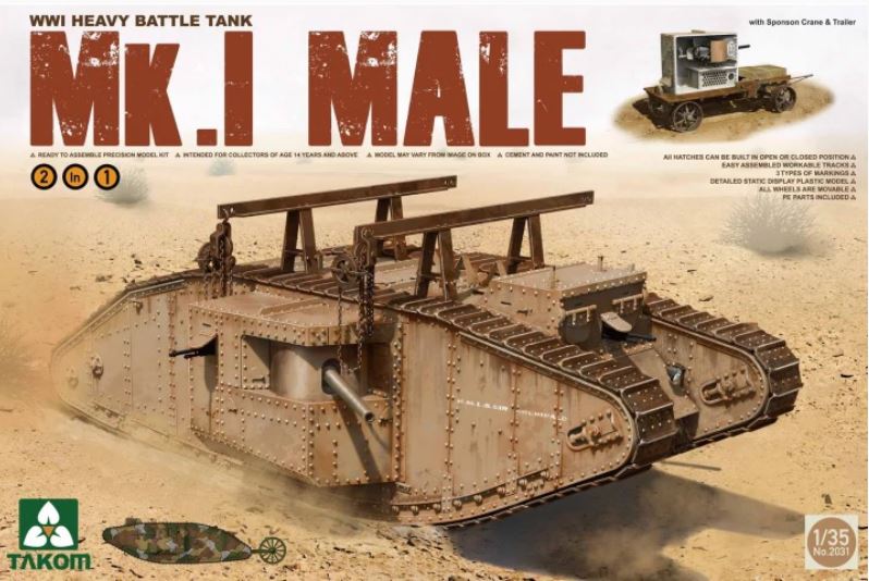 Fotografie 1/35 WWI Heavy Battle Tank Mk.I Male with Sponson Crane & Trailer