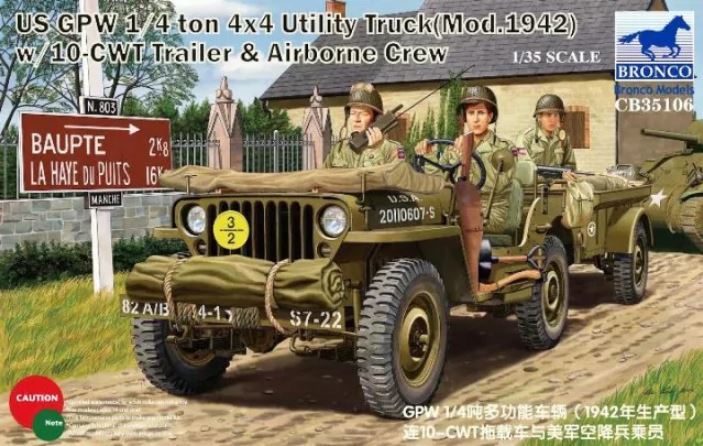 1/35 US GPW 1/4ton 4×4 Utility Truck (Mod.1942) w/10-cwt Trailer & Airborne Crew
