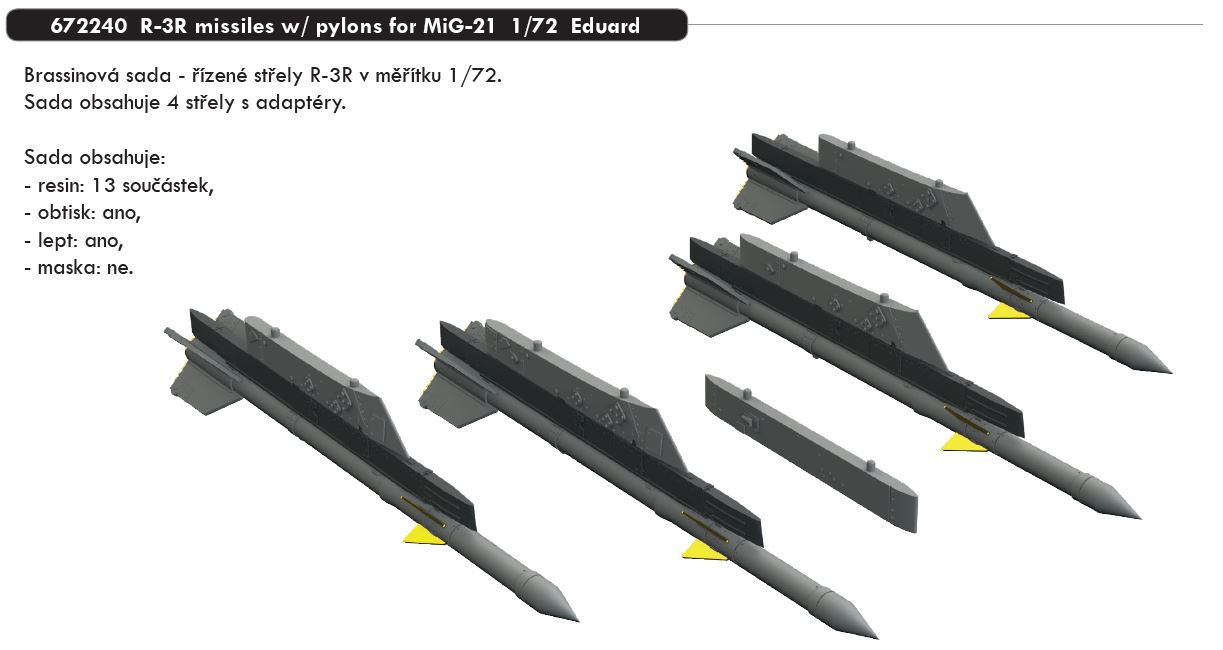 Fotografie 1/72 R-3R missiles w/ pylons for MiG-21 (EDUARD)