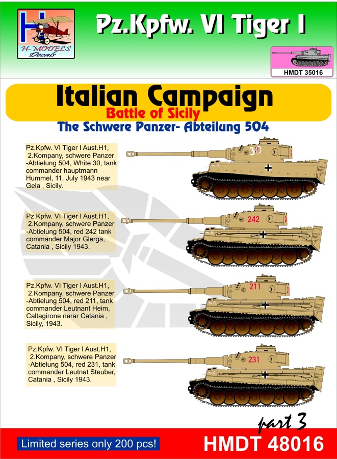 1/48 Decals Pz.Kpfw.VI Tiger I Italian Campaign 3
