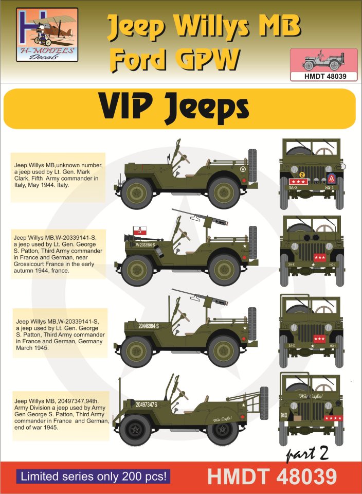 1/48 Decals Jeep Willys MB/Ford GPW VIP Jeeps 2