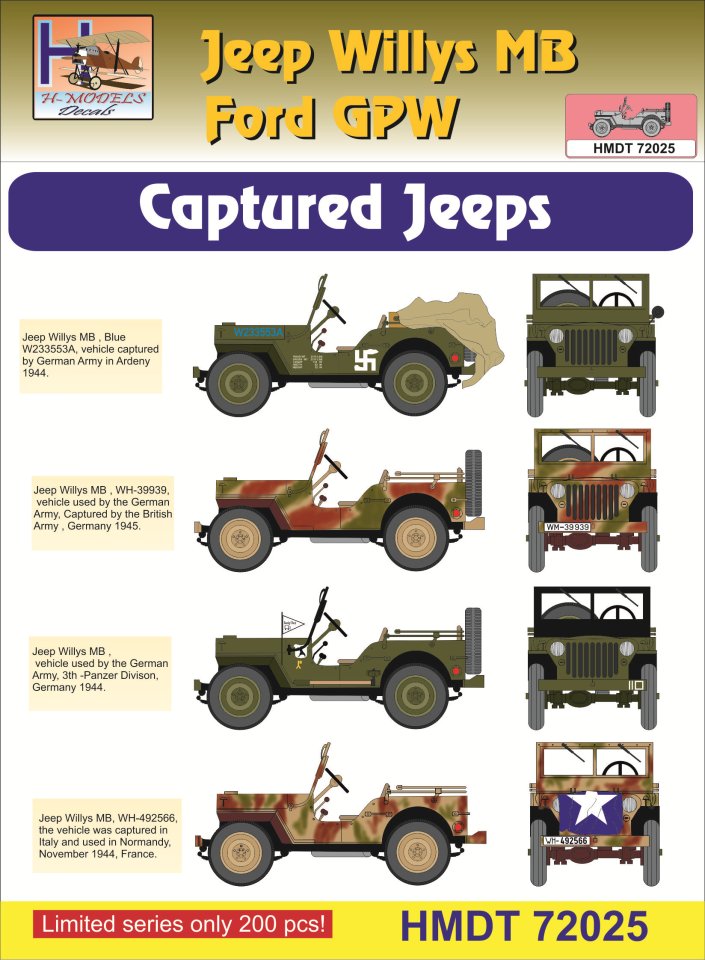 1/72 Decals Jeep Willys MB/Ford GPW Captured Jeeps