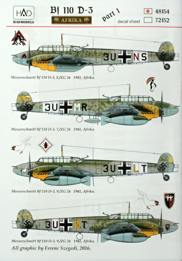 1/48 Decal Bf 110 D-3/E-2 'AFRIKA' Part 1