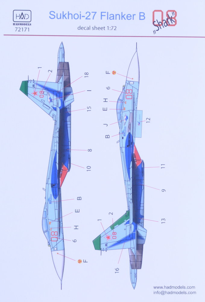 1/72 Decal Su-27 Flanker B 'Shark 08'