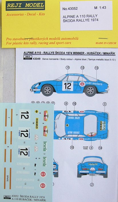 1/43 Alpine A 110 Rally Škoda 1974 (Hubáček)