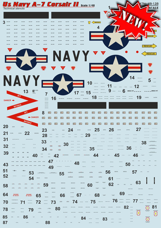 1/48 A-7 Corsair II US Navy - Technical stencils