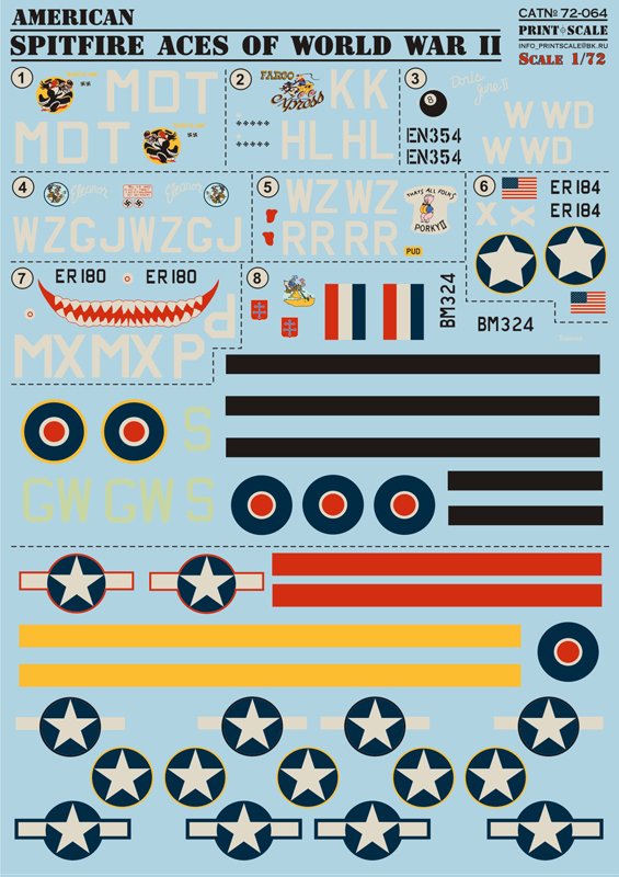 1/72 American Spitfire Aces of WWII (wet decals)