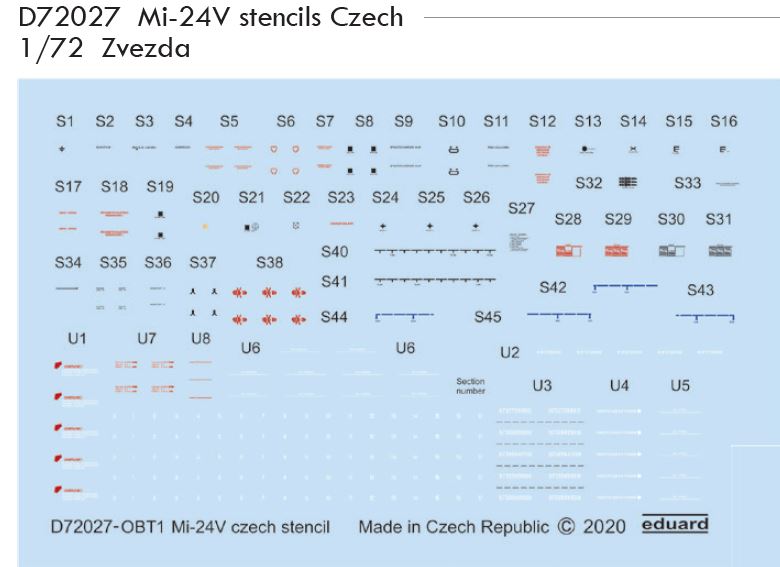 Fotografie 1/72 Mi-24V stencils Czech (ZVEZDA)