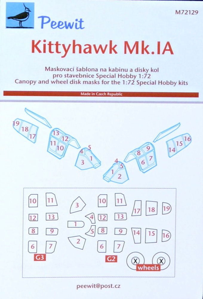 1/72 Canopy mask Kittyhawk Mk.IA (SP.HOBBY)