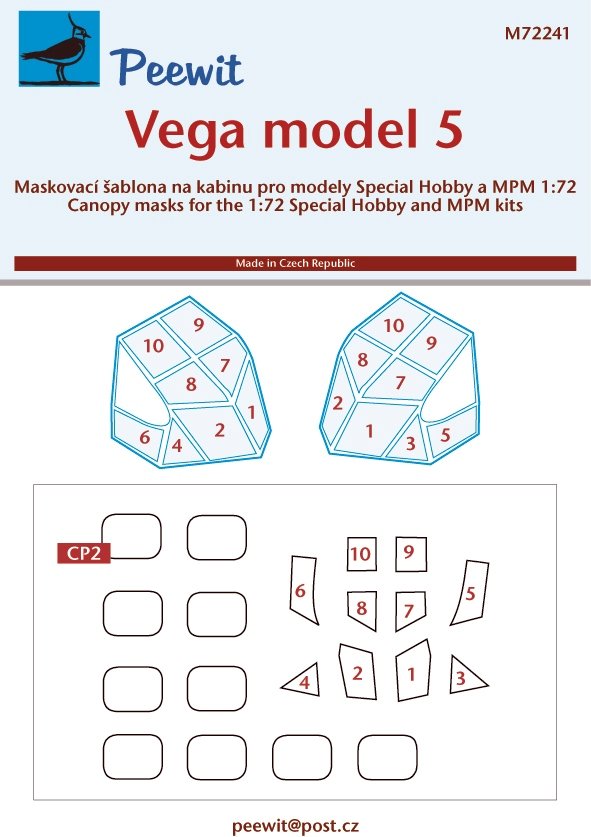 1/72 Canopy mask Vega model 5 (SP.HOBBY)