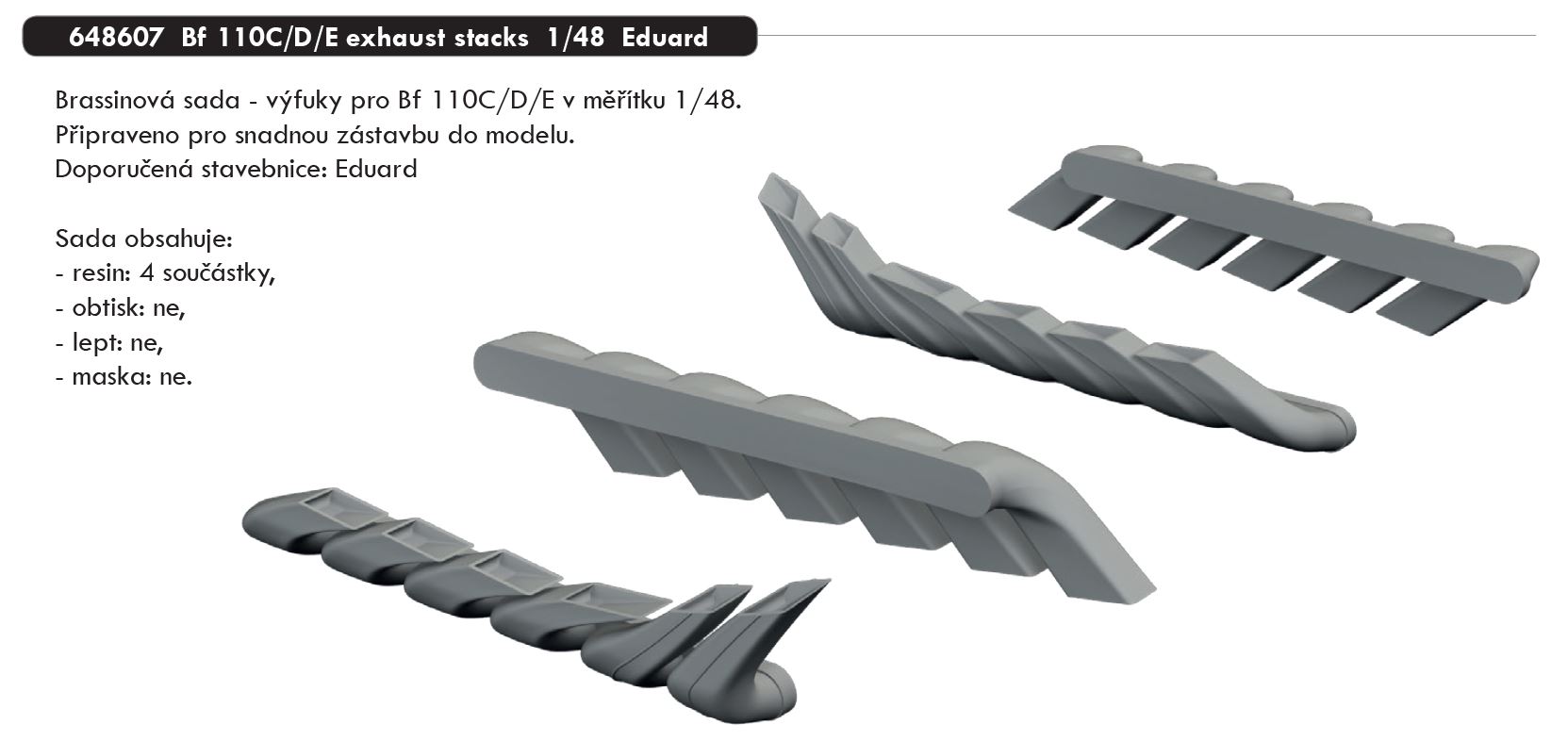 1/48 Bf 110C/D/E exhaust stacks (EDUARD)