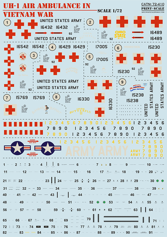 1/72 UH-1 Air Ambulance in Vietnam War & stencils