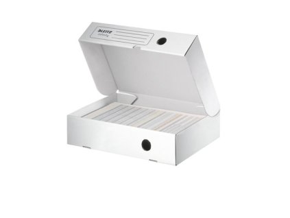 archivny box a4 80mm recyklovany karton otvaranie smerom nahor leitz infinity biely