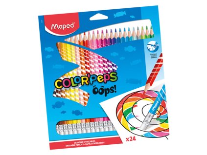 pastelky trojhranne maped color peps oops s gumou sada 24 ks