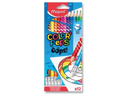 pastelky trojhranne maped color peps oops s gumou sada 12 ks