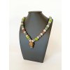 Betonový náhrdelník se zelenými korálky KROBO BEADS + bronzovými korálky