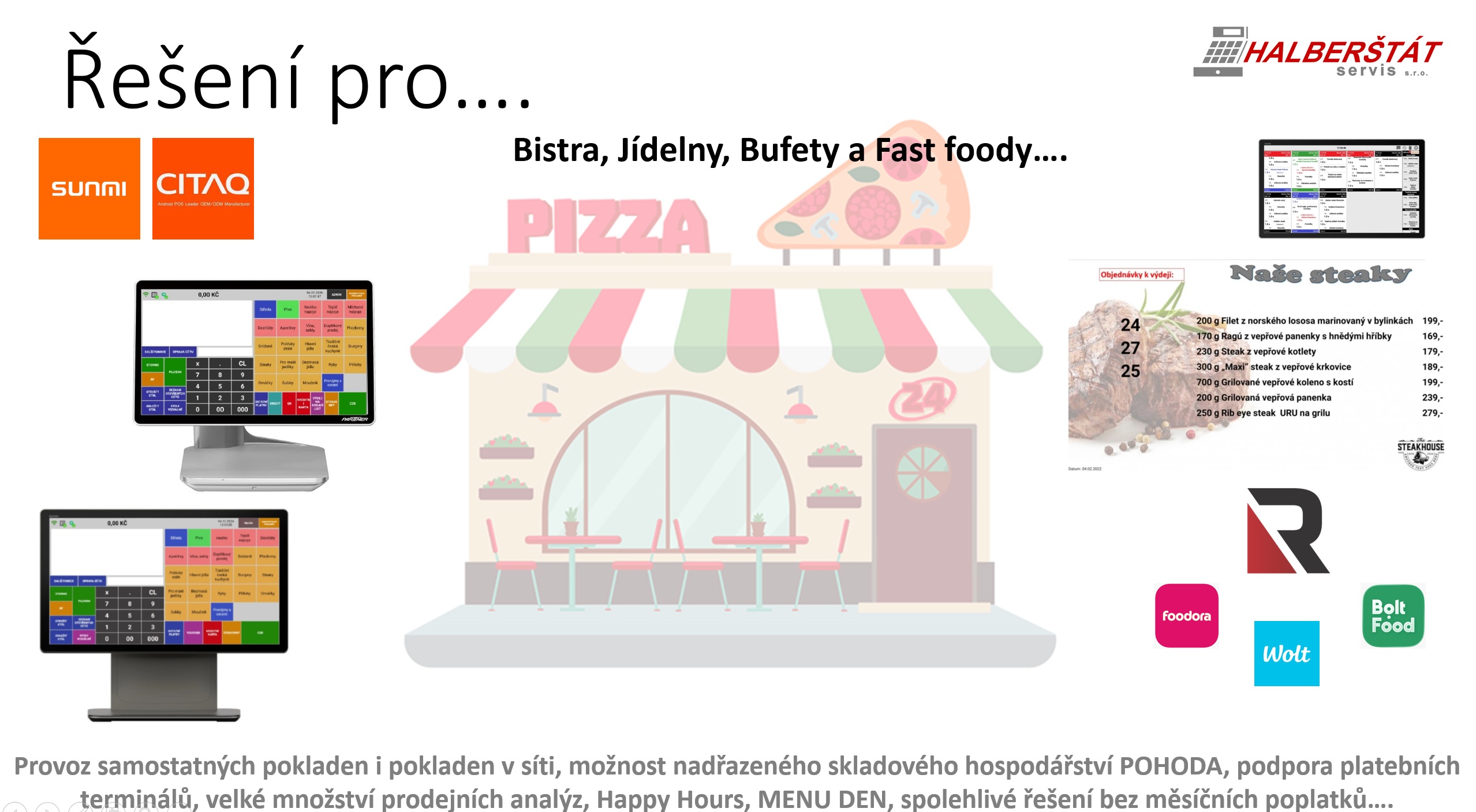 Řešení pro Bistra, Jídelny, Bufety a Fast foody….