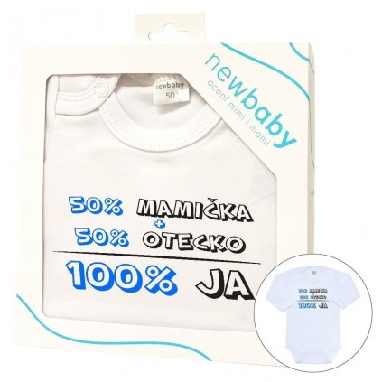 Body s potlačou New Baby 50% MAMIČKA + 50% OTECKO - 100% JA modré - darčekové balenie 62 (3-6m)
