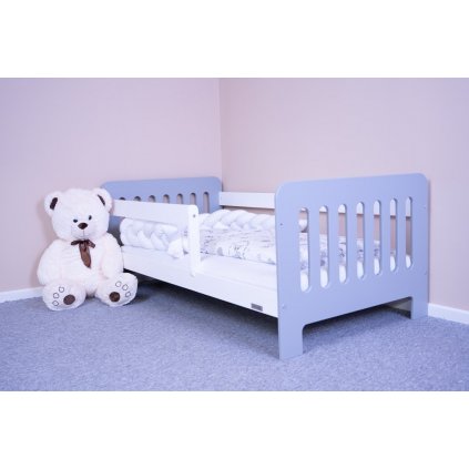Detská posteľ so zábranou New Baby ERIK 160x80 cm bielo-sivá