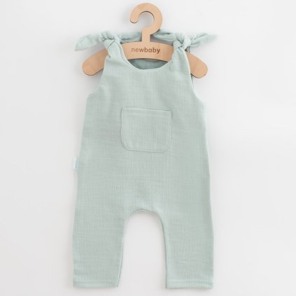 Dojčenské mušelínové zahradníčky New Baby Soft dress mätová 62 (3-6m)