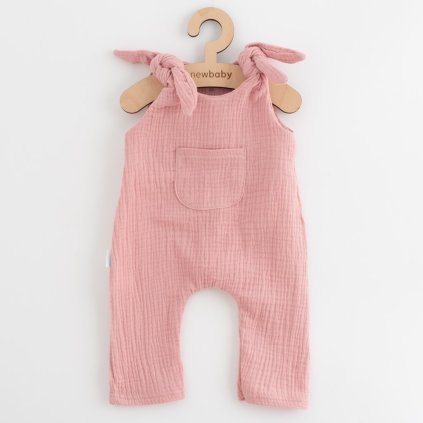 Dojčenské mušelínové zahradníčky New Baby Soft dress ružová 62 (3-6m)