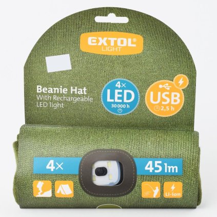 AKCIA!!!Čiapka s čel., ZELENÁ 4x LED,45lm, 300aMh USB nabíjanie